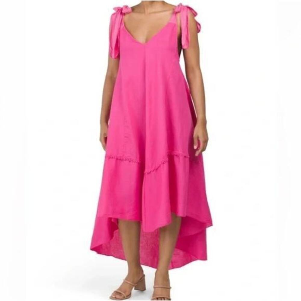 CRISTINA VERGANI Made In Italy Linen Blend Voile Tie Bow high low Dress size med